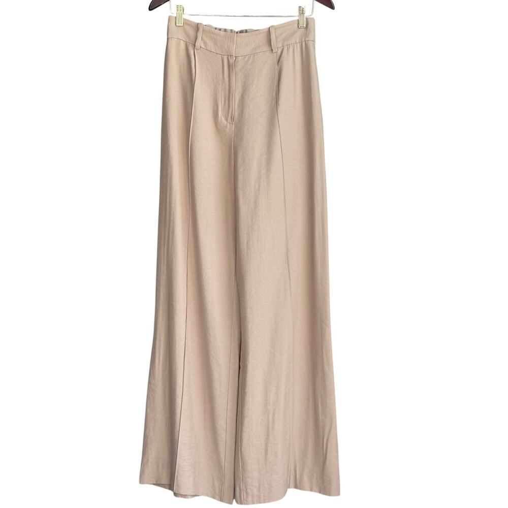 WAYF Camel High Waisted Wide Leg Pleated Trousers Size M